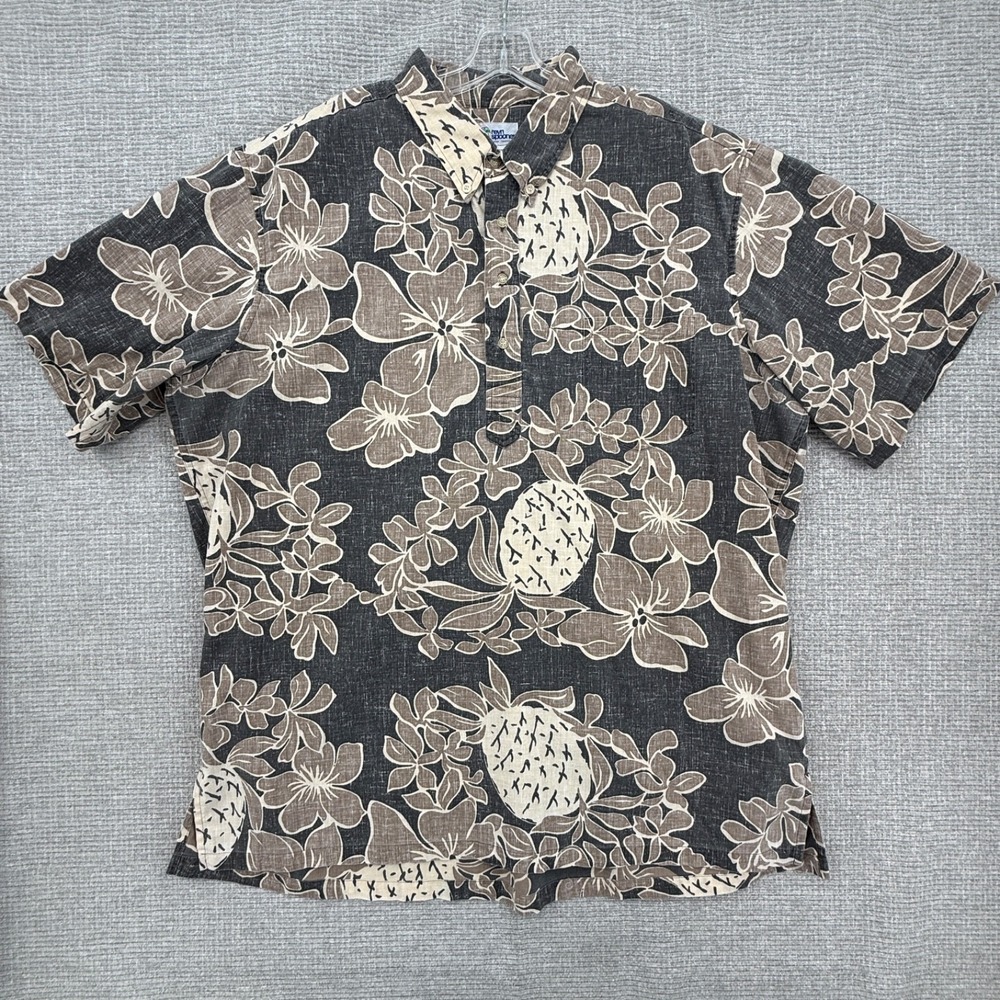 Vtg 90s Reyn Spooner‎ Sz 3XL Hawaiian Popover Kloth Brown Tan Floral Fronds Loud
